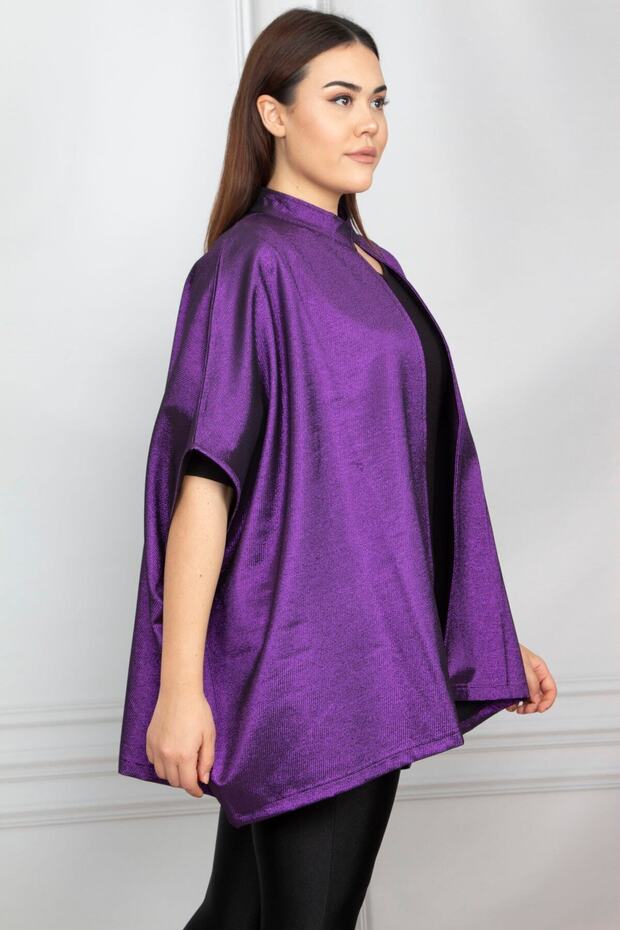 Women's Large Size Purple Glitter Detailed Cape 65n18922