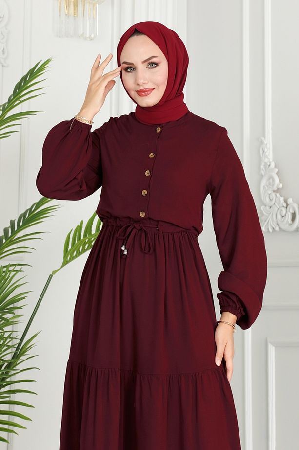 Beli Tünelli Viskon Elbise 1126bg354 Bordo - 2