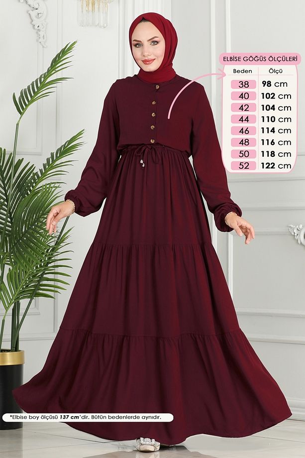 Beli Tünelli Viskon Elbise 1126bg354 Bordo - 4