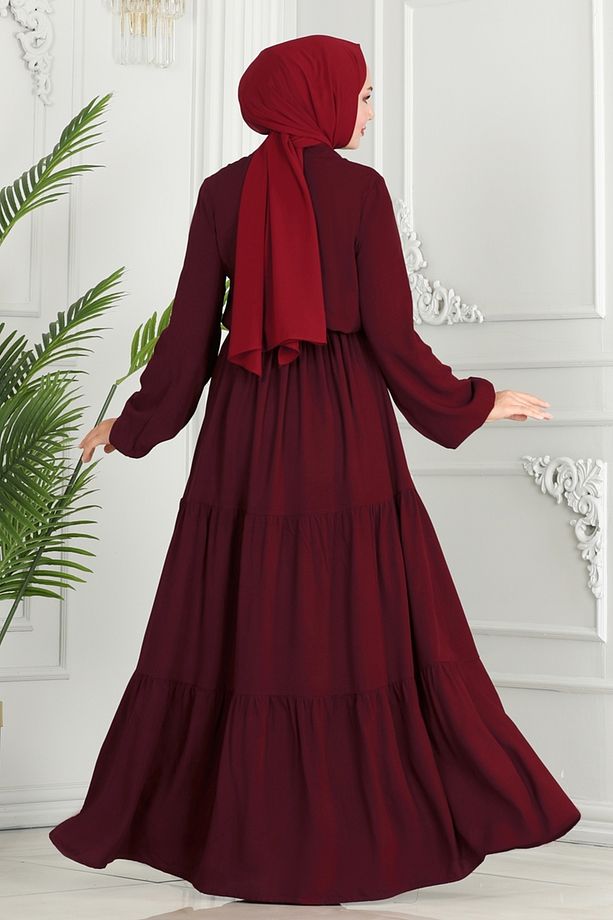 Beli Tünelli Viskon Elbise 1126bg354 Bordo - 3