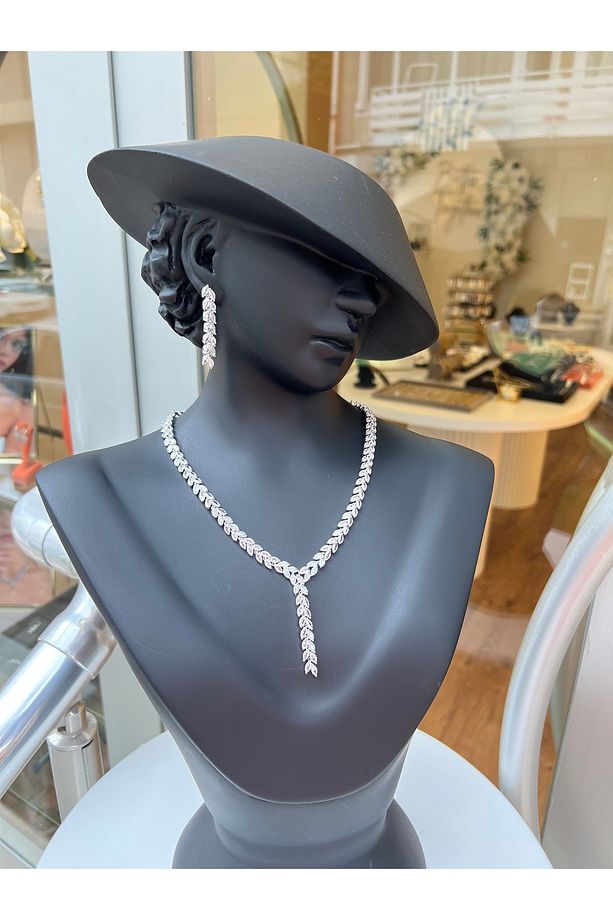 Anemone Zirkon Taşlı Takı Seti Kolye Küpe Set Düğün Nişan Seti - 7