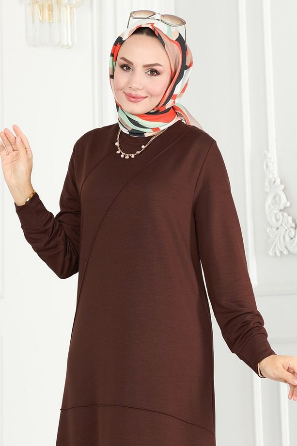 Nervür Detaylı Tesettür Tunik 2673ayd574 Kahve - 2