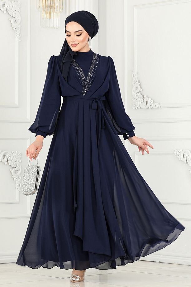 Taş İşlemeli Şifon Abiye 5408AB368 Laci - 6