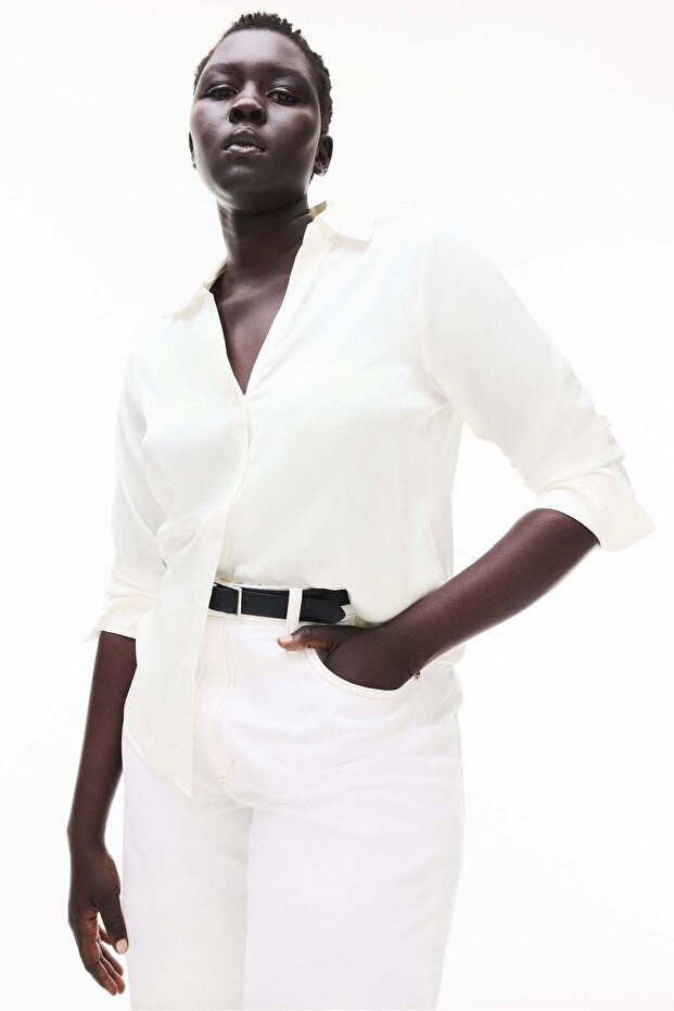 بلوزة برقبة على شكل حرف V - 4