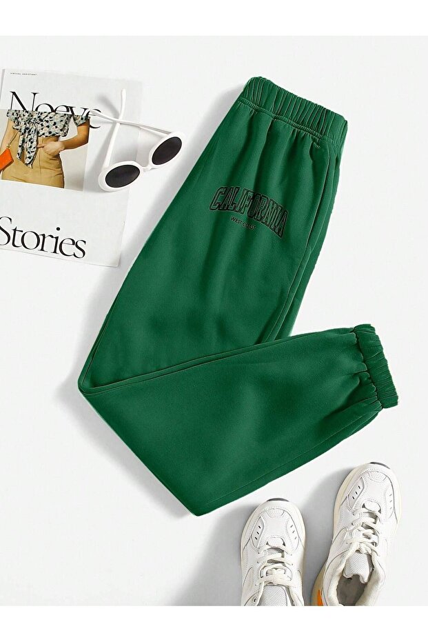 California West Coast Sweatpants Jogger - Green Printed Rubber Leg High Waist