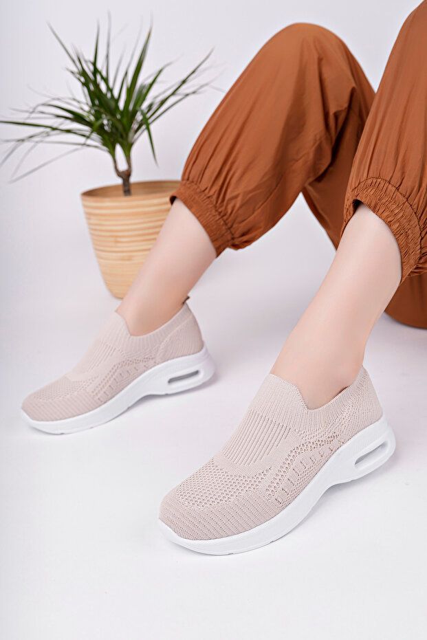 KADIN BEJ HAFİF TABAN ANATOMİK TRİKO SNEAKER AYAKKABI - 1