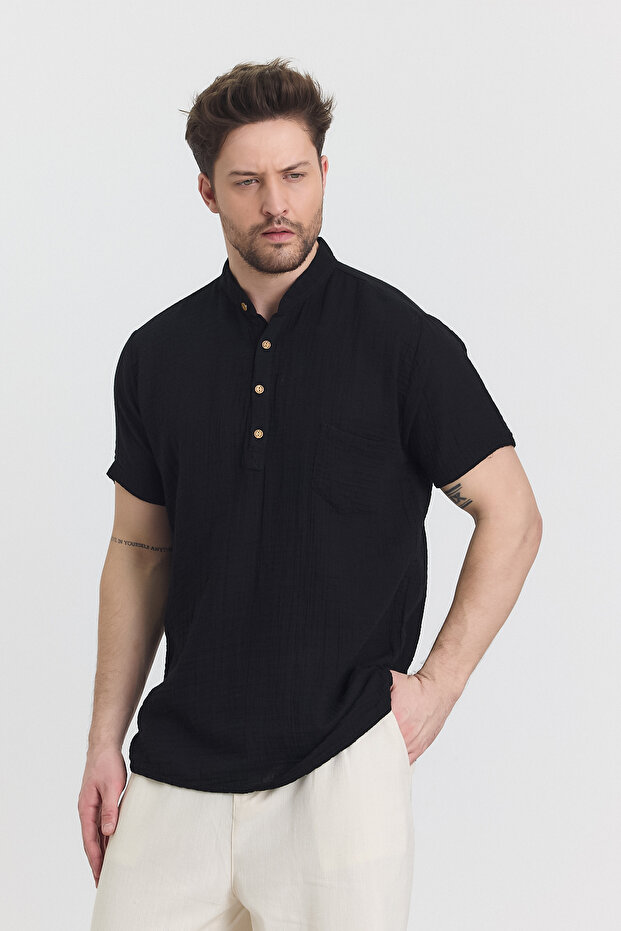 Muslin Collar Half Placket Shirt - 4020