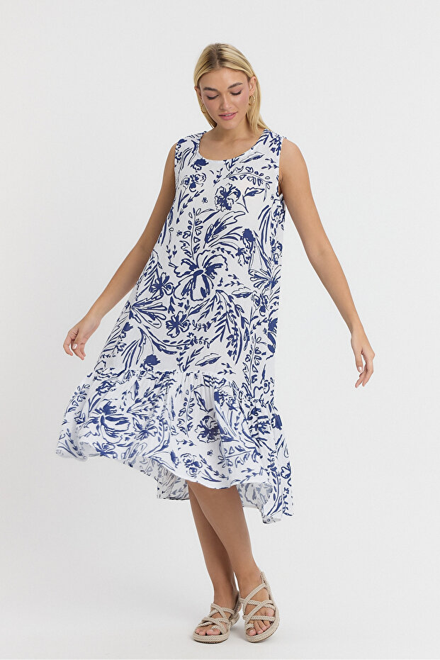 Women's Dress - Muslin Strap Patterned Dress - 3045