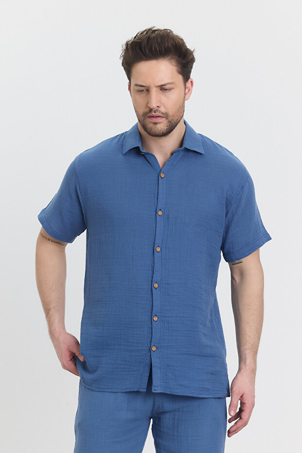 Muslin Shirt - Men's Muslin Short-Sleeve Collared Shirt - 4040
