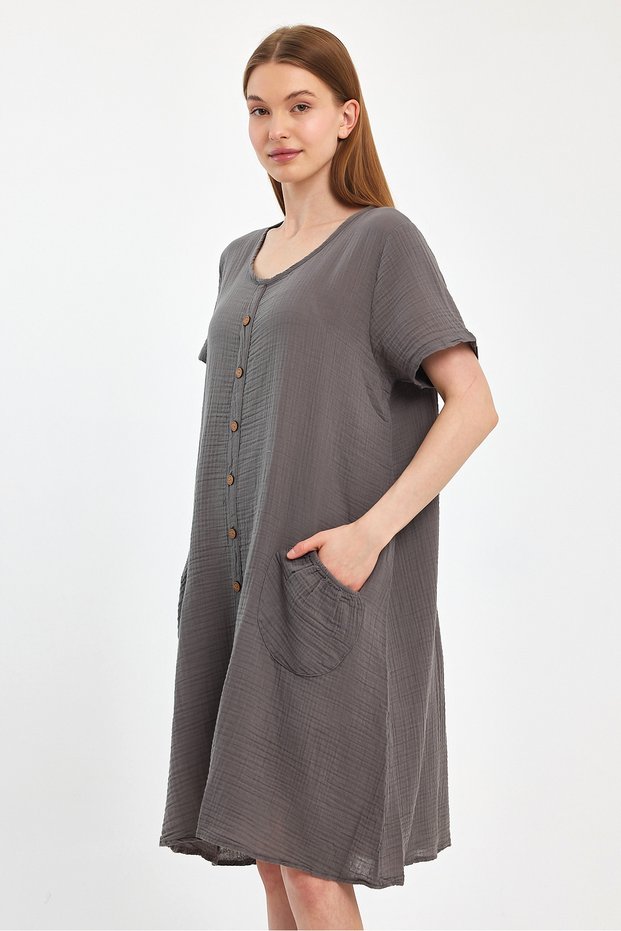 Women's Muslin Dress - Muslin Yaren (Oversized) Dress - 3030