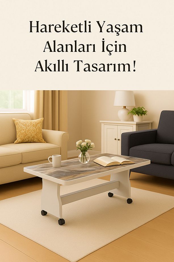 Çok Fonksiyonlu Tekerlekli Orta Sehpa: Çalışma Masası Ve Balkon Keyfi Bir Arada! Tekerlekli - 1