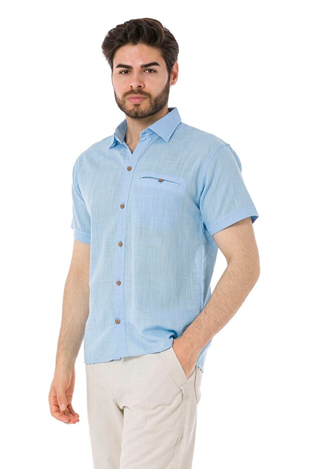 Men's Shirt Collar Short Sleeve Linen Shirt - 4510