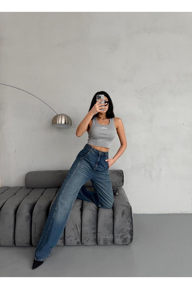 YAN DİKİŞ DETAYLI WİDE-LEG TİNT JEAN - 4
