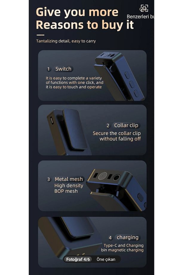 SX12 Iphone Ve Type-c Uyumlu Kablosuz Yaka Mikrofonu Göstergeli Led Şarj Kutulu Gürültü Azaltma - 6