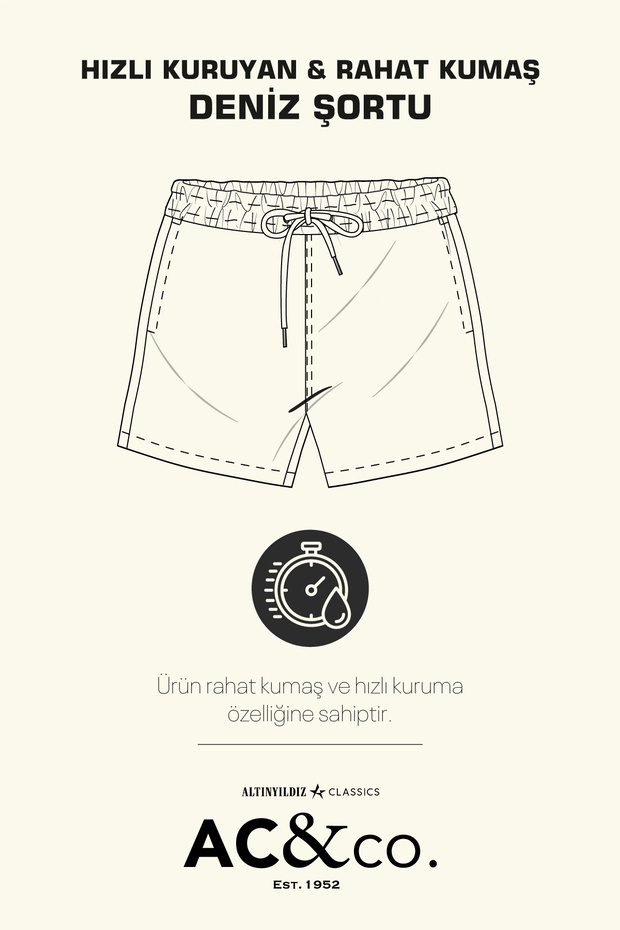 Erkek Beyaz Siyah Cepli Hızlı Kuruyan Desenli Standart Fit Normal Kesim Mayo Deniz Şortu - 4