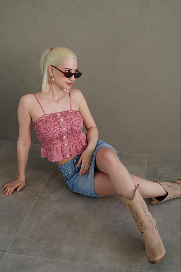 حزام أحمر قابل للتعديل من القماش القطني Mg2371 - 7