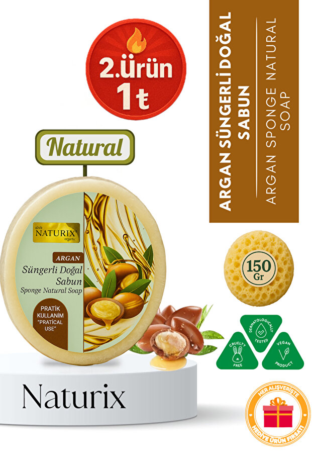 Argan Oil Sponge Soap 150 Gr |   Natural Peeling and Moisturizing Effect