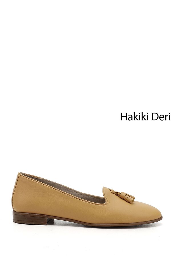 Kadın / Kız Hardal Hakiki Deri Püsküllü Babet - 1
