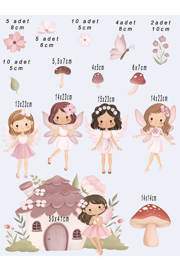 Pastel Renklerde Peri Evi ve Neşeli Orman Perileri Çocuk odası Cam, Duvar sticker - 5