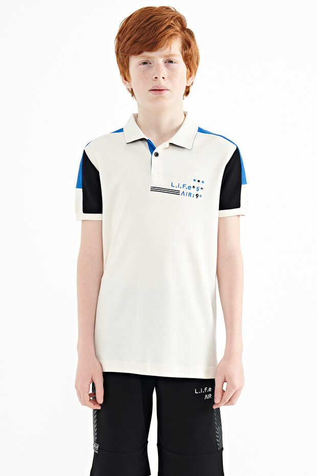 Ecru Color Block Shoulder Garnish Detailed Standard Fit Boy's T-Shirt - 11155