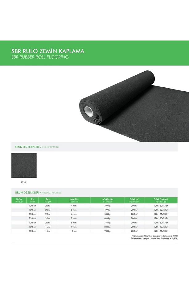 100x100cm Sbr Rulo Yüksek Kaliteli Kauçuk Zemin Kaplaması 6mm - 2