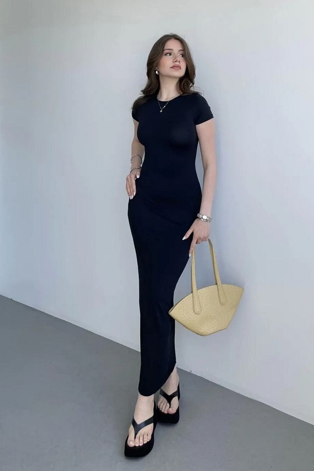 Siyah Kısa Kollu Balık Basic Premium Elbise 115 Cm - 5