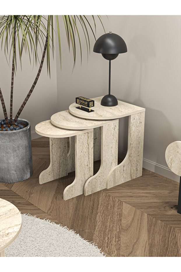 Zigon Sehpa 3' Lü Setro Traverten - 3