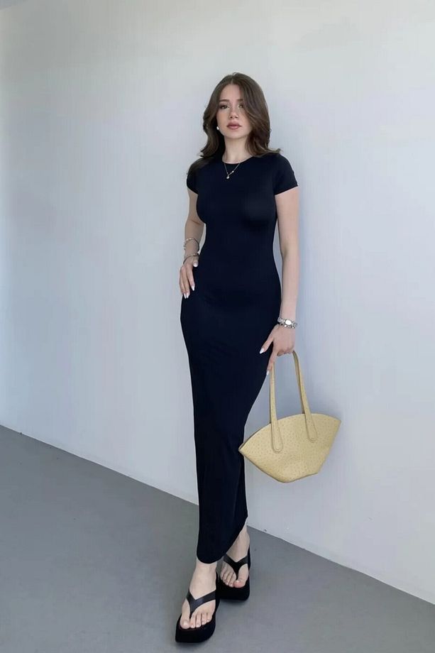 Siyah Kısa Kollu Balık Basic Premium Elbise 115 Cm - 3