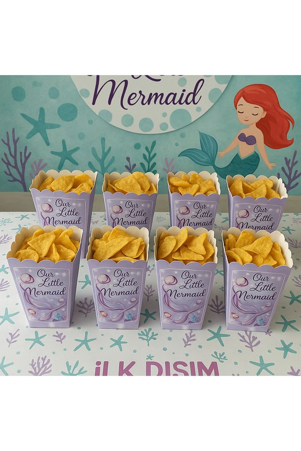 Deniz Kızı Temalı Popcorn Kutusu 8'li | Kullan-At Mısır ve Cips Kutusu - 2