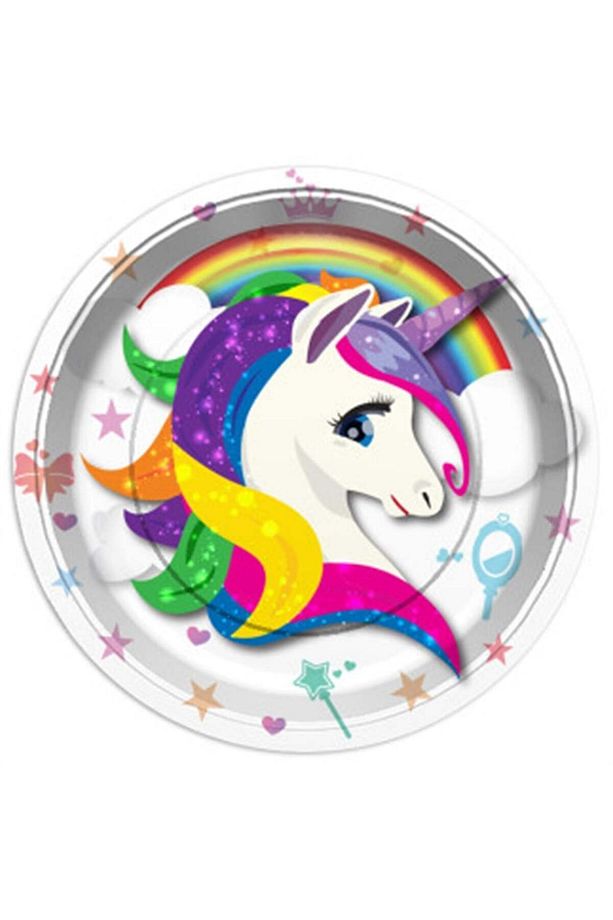 Unicorn Temalı Parti Seti 8 Kişilik Kağıt Tabak ve Bardak Çocuk Doğum Günü Süsleri - 3
