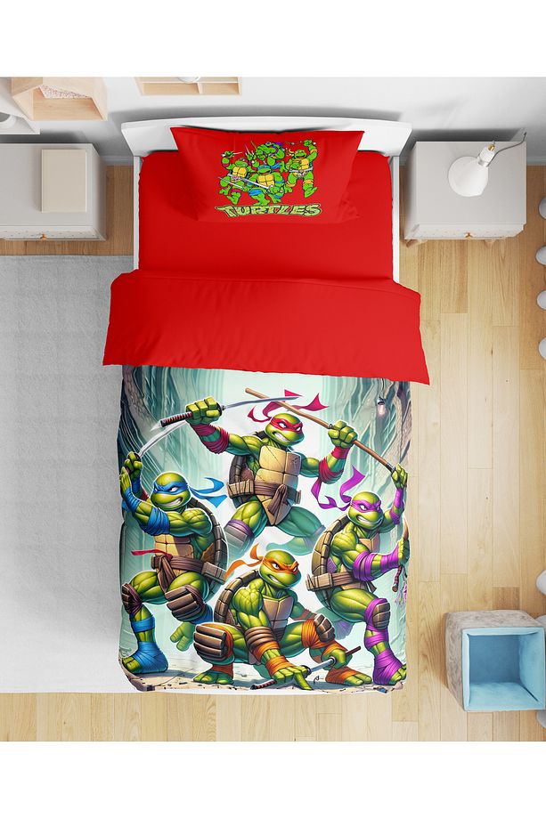 Ninja Kaplumbağalar 3d Dijital Baskılı Tek Kişilik Erkek Çocuk Nevresim Takımı - 1