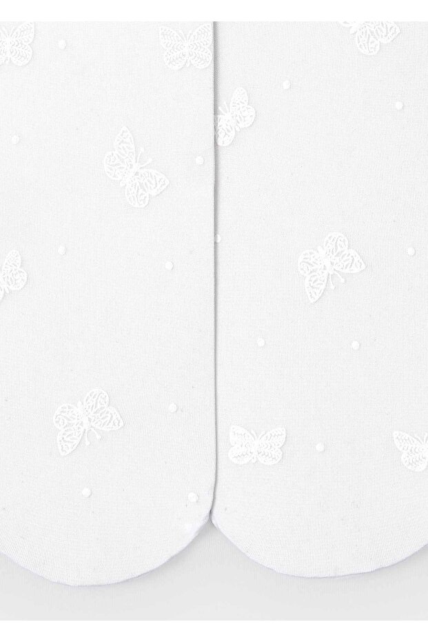 Girl's Butterfly Patterned Pantyhose Ecru 10905
