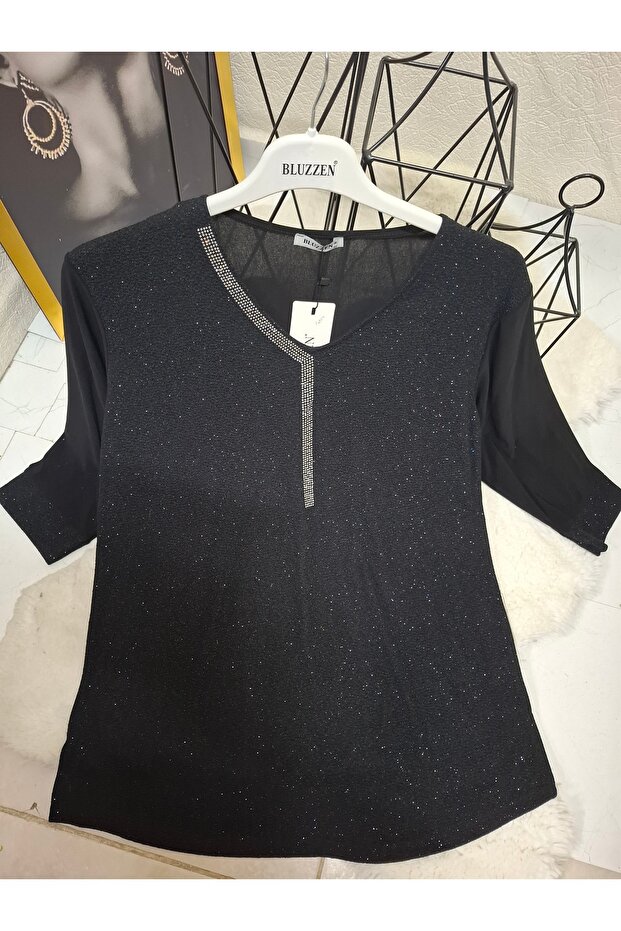 Sim ve taş detaylı bluz - 4