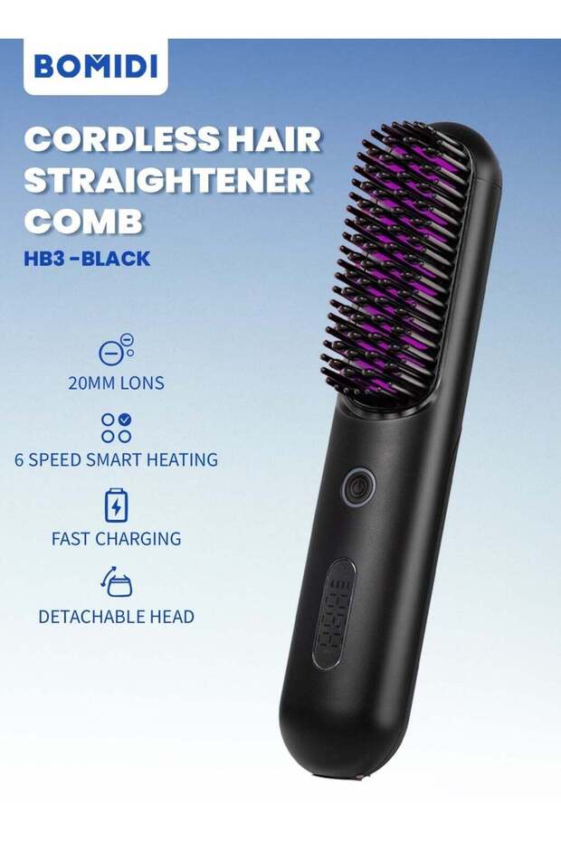 Cordless Hair Straightener Comb Detachable for Easy Clean, 200M Ions, 6 Speed Smart Temp