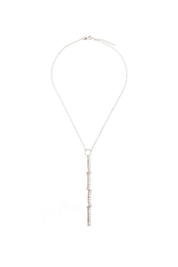 Zigzag Stone Thin Chain Necklace - Silver - 1