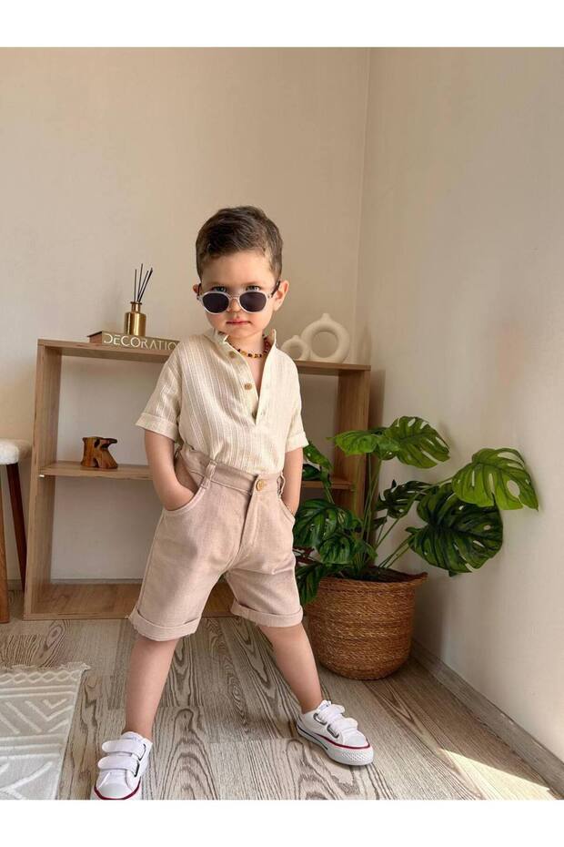 طقم علوي من الكتان للأولاد - 1