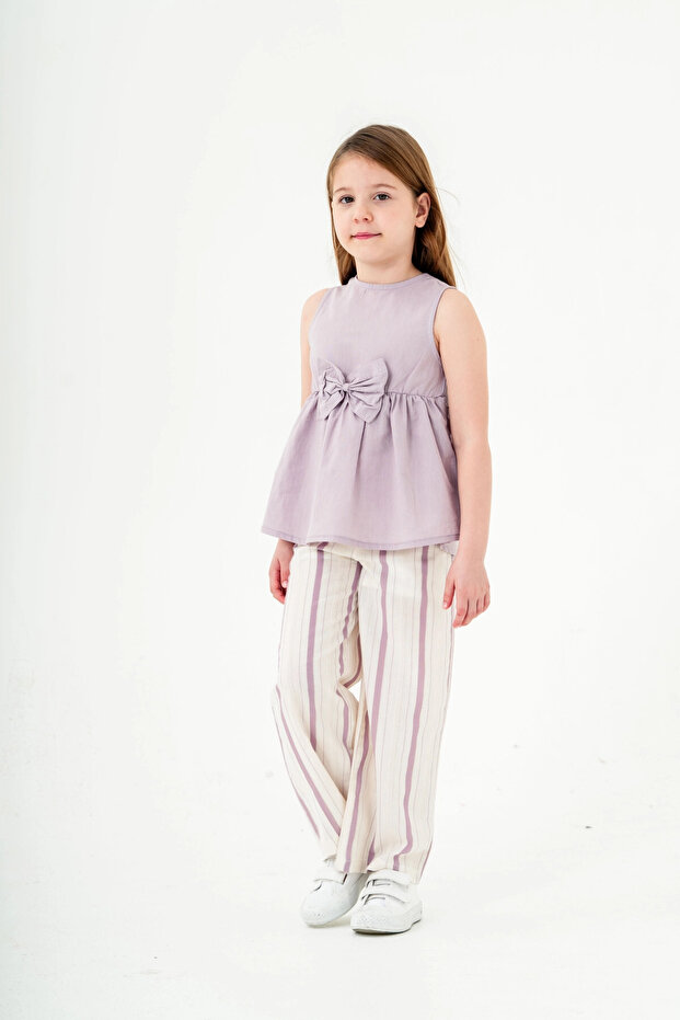 Ribbon Detailed Girl's Suit 3834