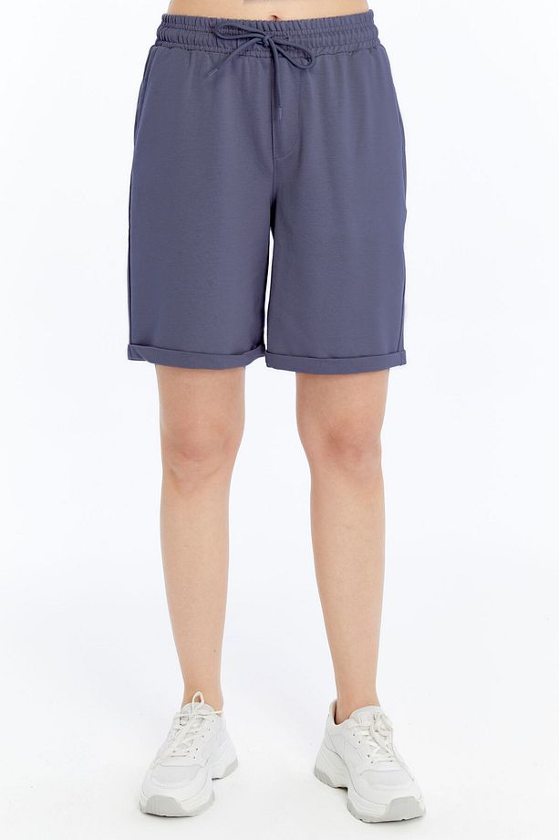 Kadın Oversize Yumuşak Dokulu Şort Modal Karışımlı Katlamalı Paça - 5