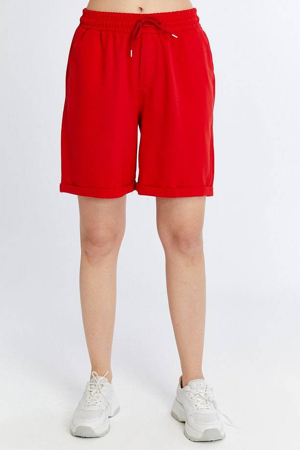 Kadın Oversize Yumuşak Dokulu Şort Modal Karışımlı Katlamalı Paça - 4