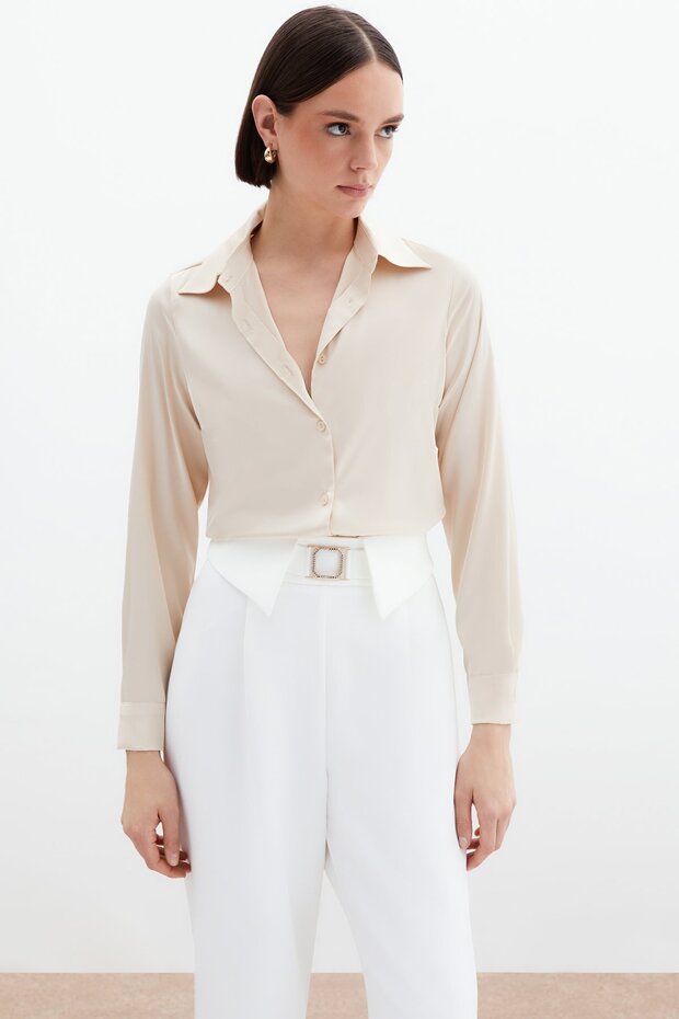 Saten Gömlek - Bej - 2