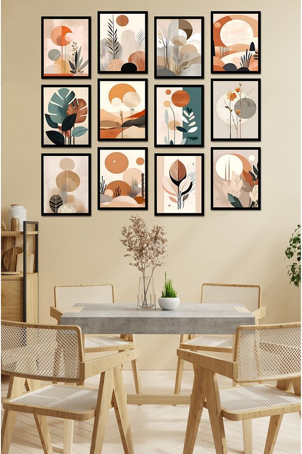 Dekorize Mdf Tablo Seti 12 Parça - Salon Oturma Odası İçin Duvar Dekoru Çerçeve Görünümlü ONK SERİ - 2