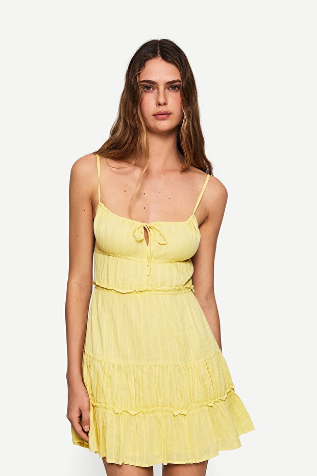 Volanlı mini elbise - 4