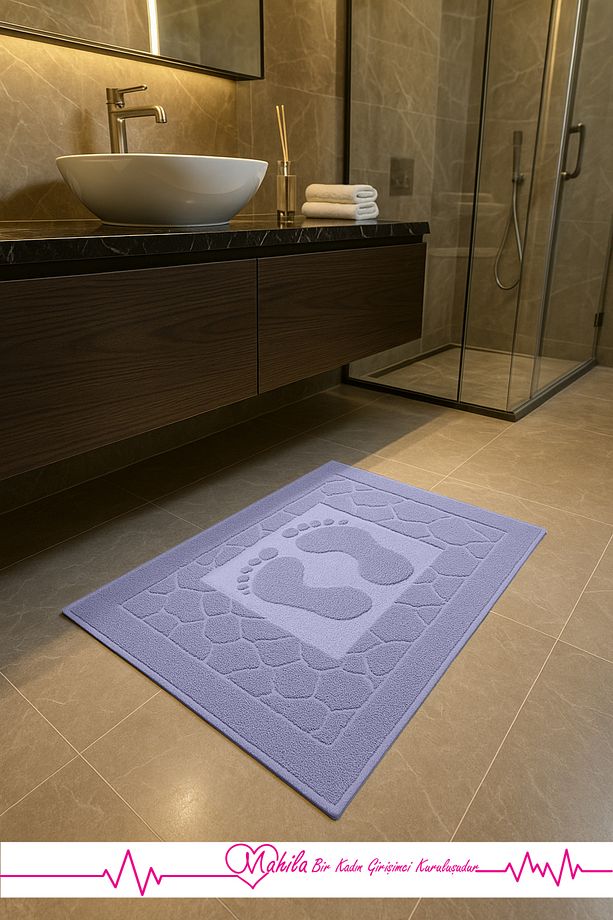 %100 Pamuklu Ayak Havlusu 50x70cm , Lavabo & Duşakabin Önü Ayak İzli Havlu, Ayak Paspası - 1