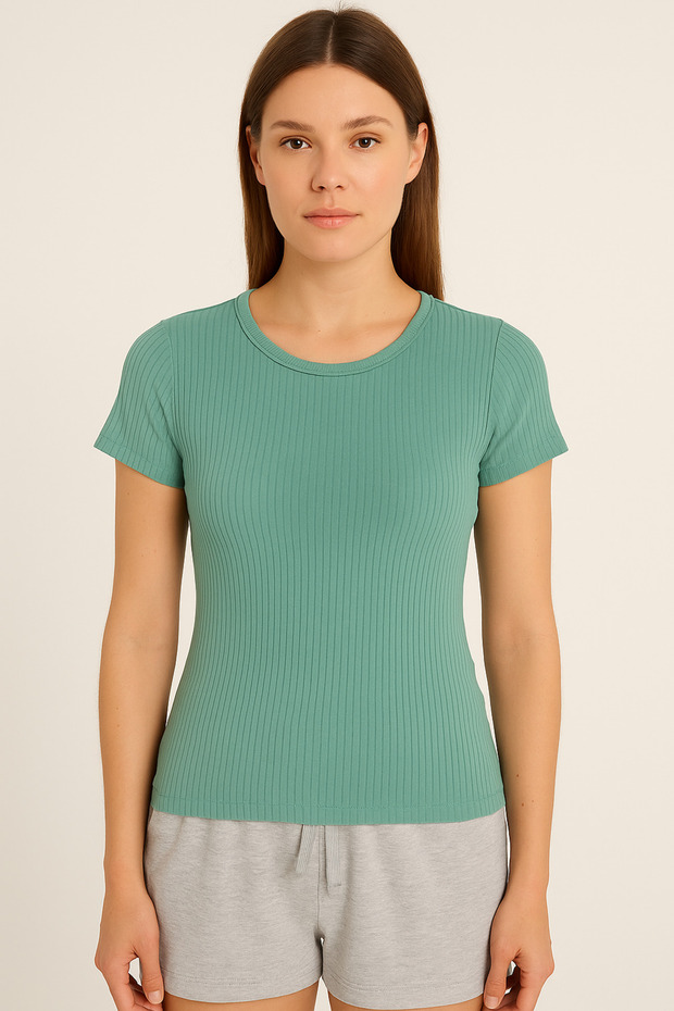 Women's Ribbed Short Sleeve Cotton T-Shirt