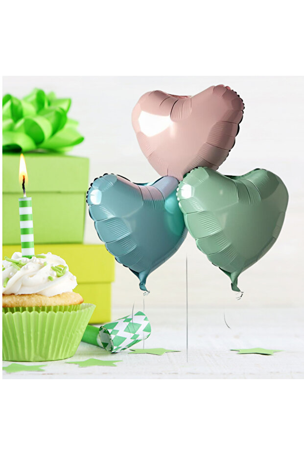 3Pcs 18Inch 45cm Retro Heart Foil Balloon (Blue Green Pink)