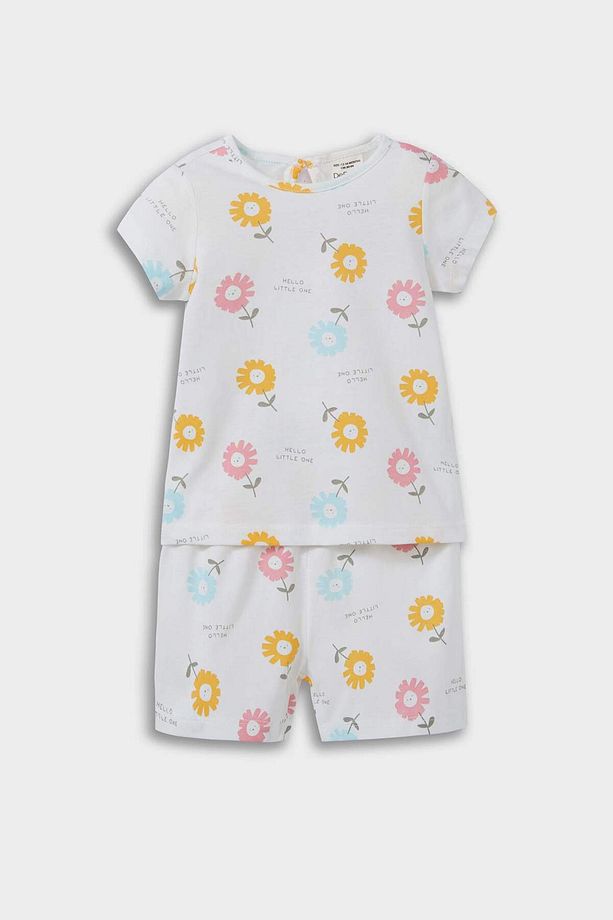 Kız Bebek Pijama Takımı Çiçek Desenli Kısa Kollu Penye Üst Beli Lastikli Şort E9694A525SM - 1