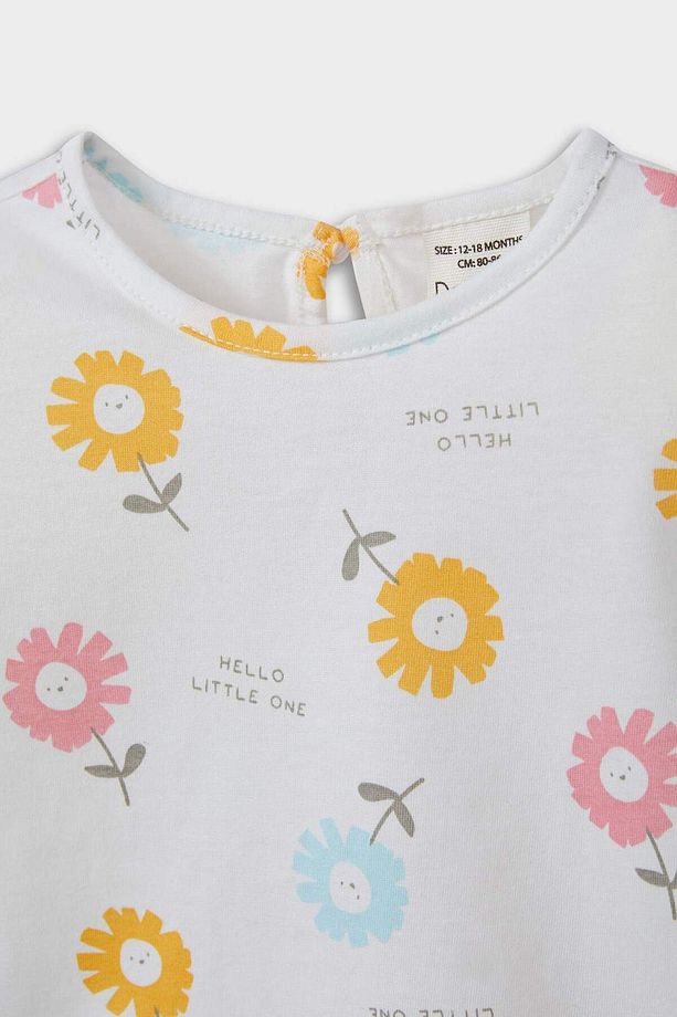 Kız Bebek Pijama Takımı Çiçek Desenli Kısa Kollu Penye Üst Beli Lastikli Şort E9694A525SM - 3