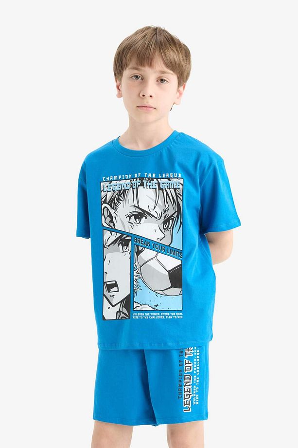 Erkek Çocuk Pijama Takımı Baskılı Kısa Kollu Üst Beli Lastikli Şort E2695A825HS - 4