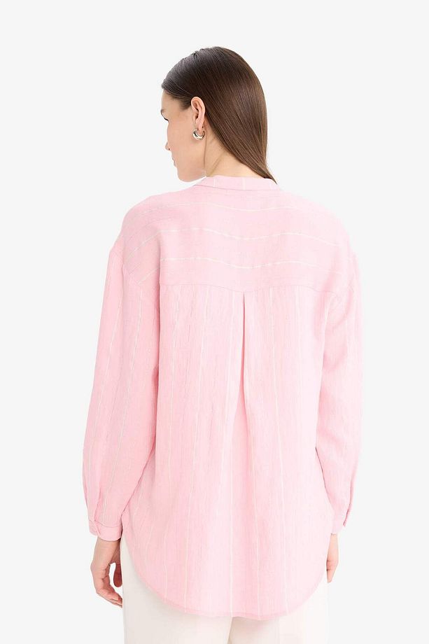 Relax Fit Basic Düz Simli Kumaş Uzun Kollu Tesetür Gömlek Tunik D9759ax25hs - 6