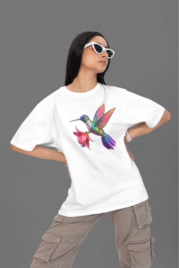 100% Cotton Women/Girl -Bird- Transfer Printed Round Neck Short Sleeve T-Shirt